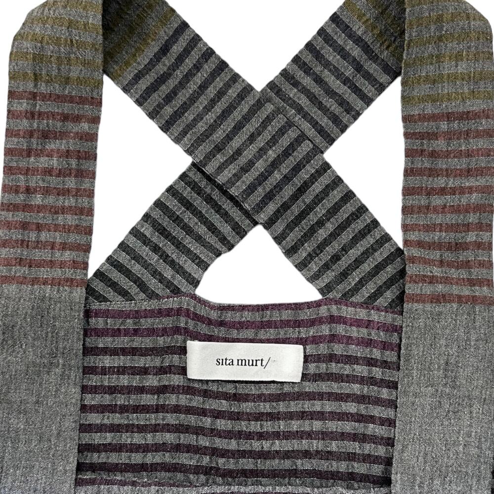 Sita Murt Striped Crepe Midi Dress Lightweight Comfy Cross Back BOHO Size Small - Picture 9 of 11
